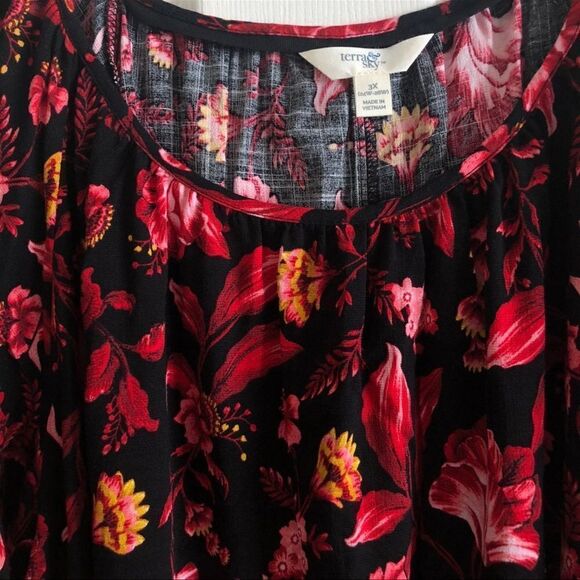 Terra & Sky Plus Size Peasant Floral Blouse Top 3X - Picture 4 of 5